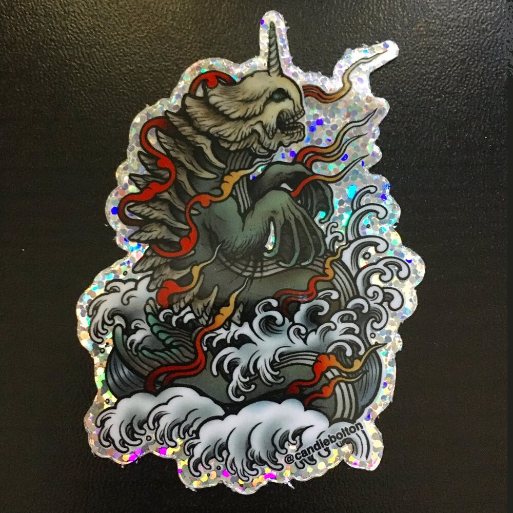4/$25 Retro Tattoo-Style Bake-Kujira Holo Sticker